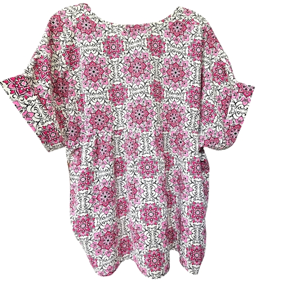 Ruby Red Oh  Happy Day Azalmul Pink/White/Black Tile Mix Shortsleeve Top - Picture 5 of 14